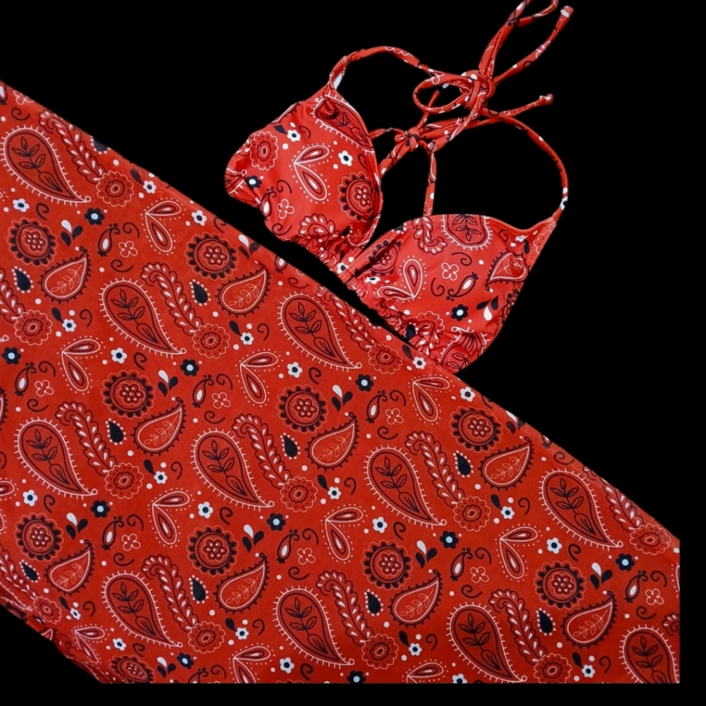 Red Bandana Print bathing suit top/bottom cover up.